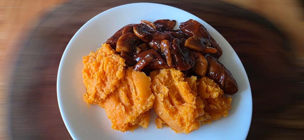 sausages and sweet potato mash